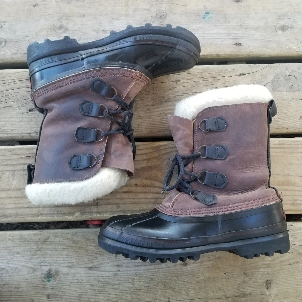Vintage Sorel Kaufman Bighorn Leather Winter Snow Duck Boots Made In Canada Sz 8